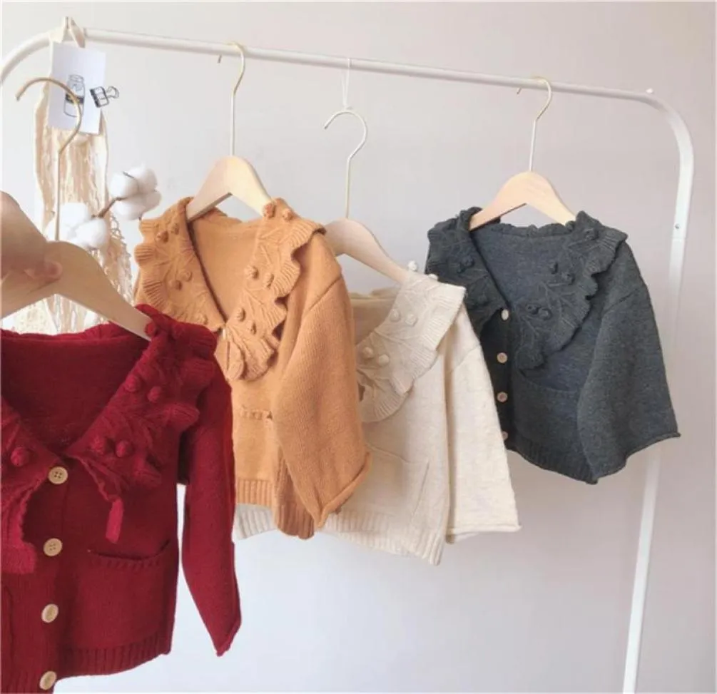 Sticked Kids Jacket tröja ruffles Baby Girl Cardigan Autumn Baby Sweater Cardigan For Girls Toddler Coat Woolen 05y3577775