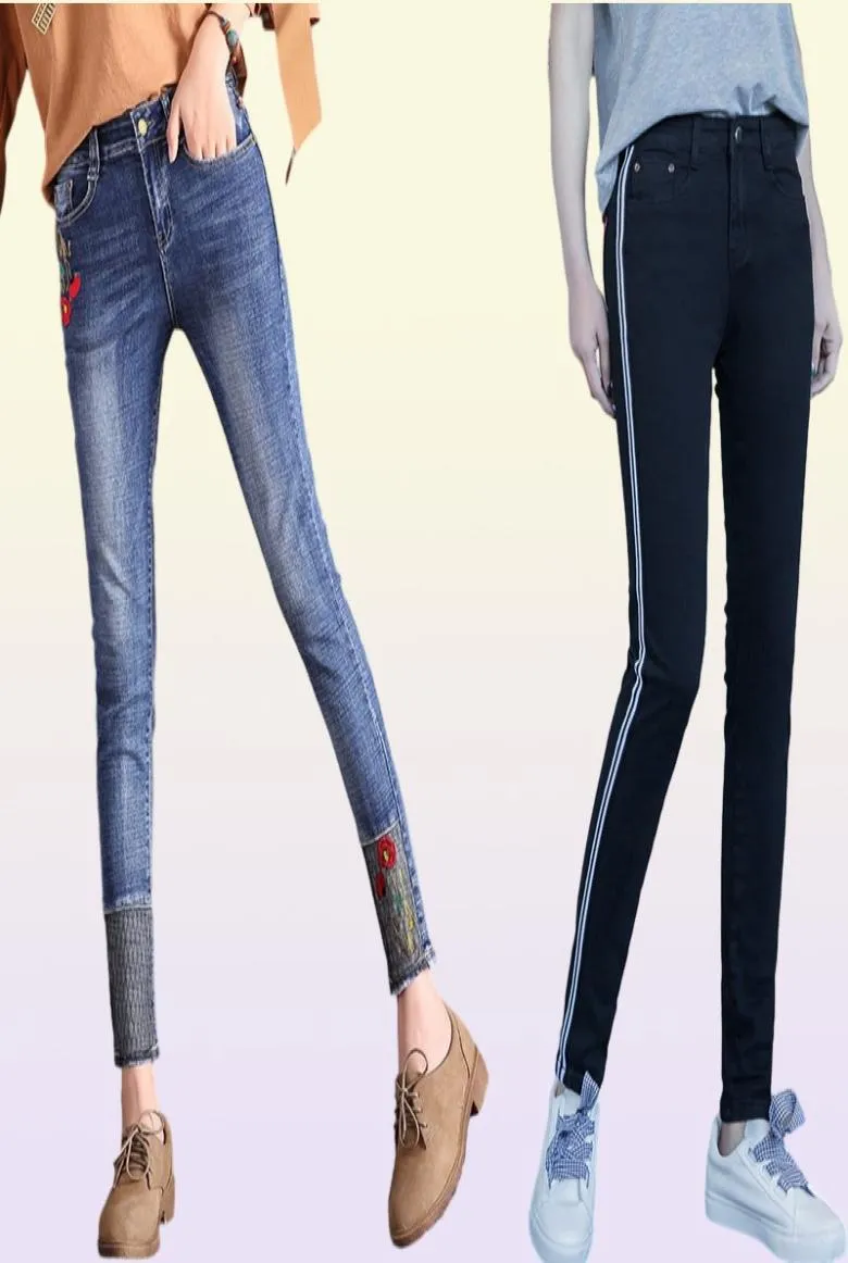 Kvinnor Rhines Diamond Leggings Denim Jeans Women Pants Skinny Stretch Plus Size Pencil Slim Vintage Trouser1619898