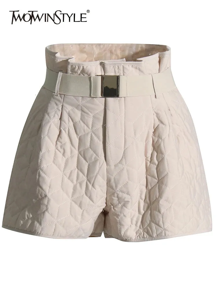 Twotyle zimowe szorty dla kobiet Patchwork Patchwork Minimalistyczne mało patchworkowe patchwork Casual Short Pants Female 240112