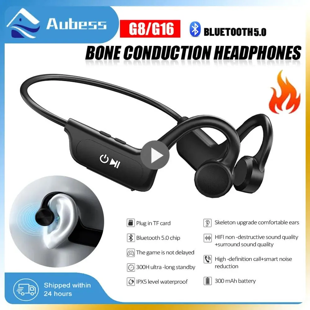 Casque/Casque Écouteurs à conduction osseuse Casque sans fil Bluetooth 5.0 Écouteurs de sport en plein air Casque avec micro pour Android IOS Prise en charge de la carte SD