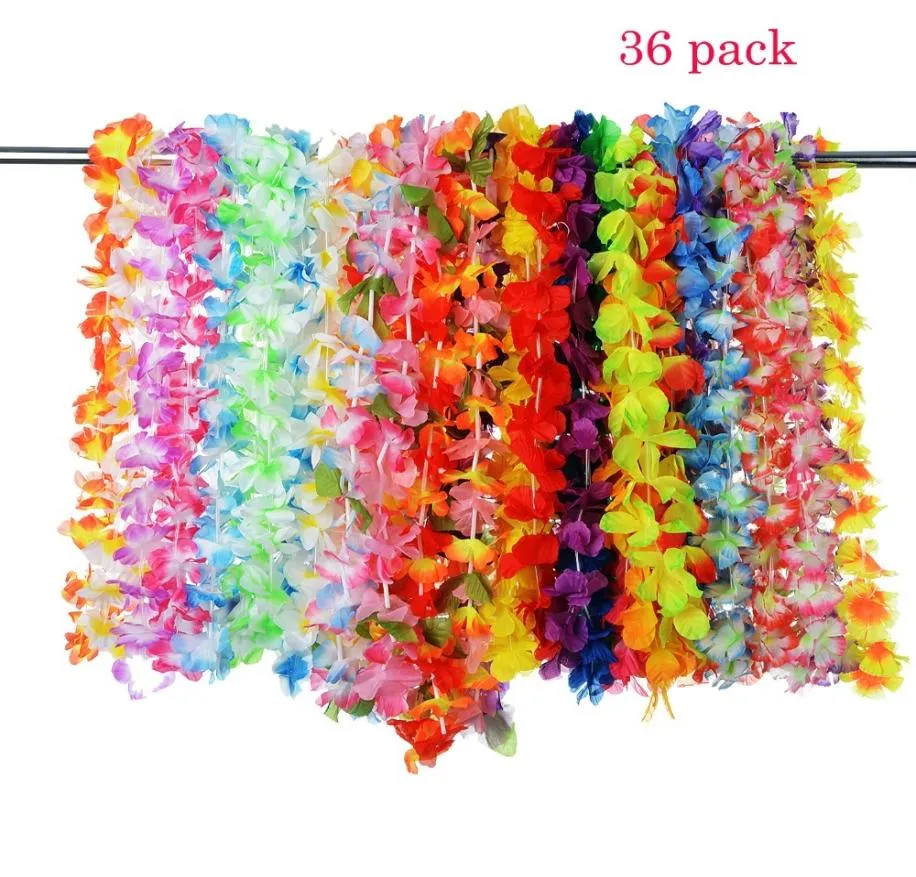 36 Counts Party Beach Tropical Flowers Necklace Hawaiian Luau Flower Lei Party Favors Festival Party Decorations Wedding Supply C14235522