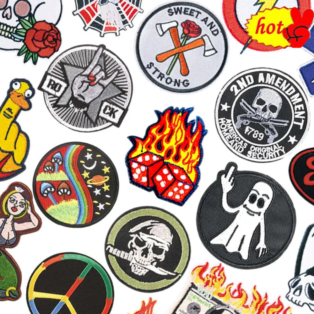 Patch Thermocollant Rock Punk Fire Lightning Skull pour vêtements, fer sur doudoune, badges brodés de créateur, sac à dos a