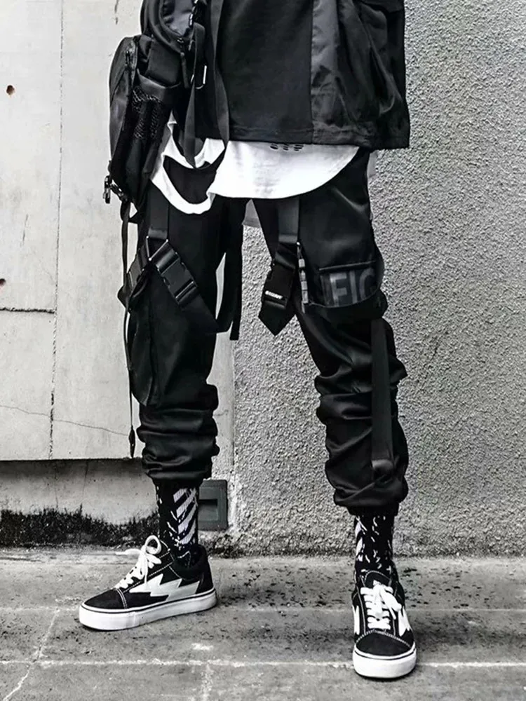 Joggers Spodnie dla mężczyzn dla mężczyzn swobodny hip -hop hit kieszonkowy kieszonkowy mężczyzna spodnie dresowe wstążki streetwearne spodnie technologiczne 240111