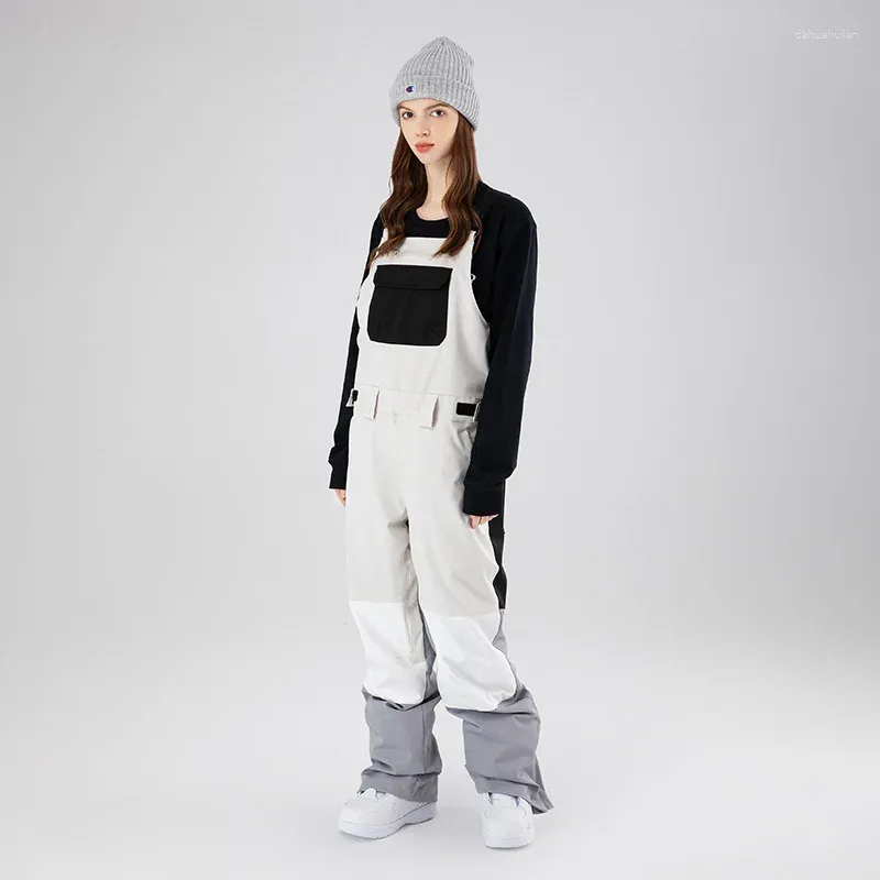 Лыжные брюки для женщин и мужчин, зимние термостойкие цельные зимние водонепроницаемые износостойкие уличные брюки для сноуборда с ремешком