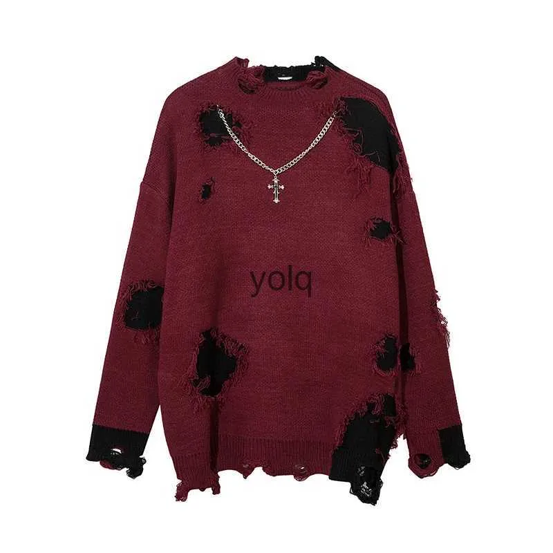 Felpe con cappuccio da uomo Felpe oversize Harajuku Pullover Cross Nelace Droyed Mo Ne Maglioni con taglio a maglia Uomo Autunno Inverno Donna Hip-hop Maglieria strappatayolq