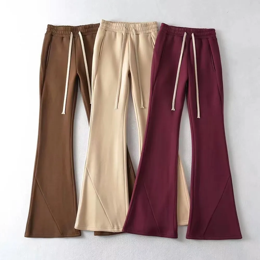 Pantaloni casual da donna in velluto spesso caldo autunno/inverno con micro-tromba e cinturino a vita alta.