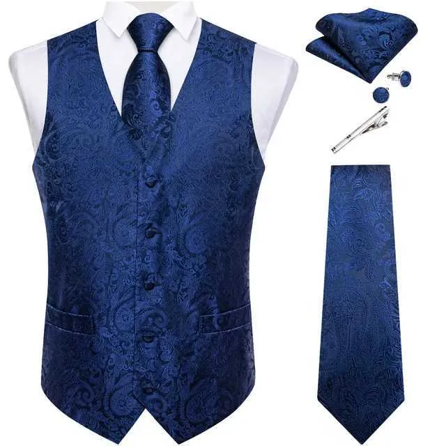 Herrenwesten Reinweiße Hochzeitsweste für Männer Ärmellose V-Ausschnitt Satin Weste Krawatte Einstecktuch Manschettenclip 5 Stück_voghion.com