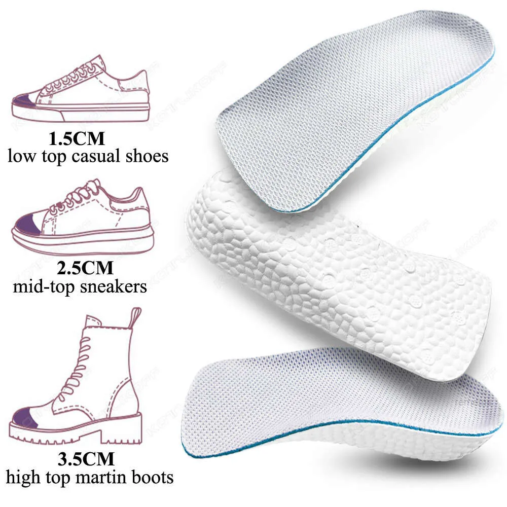 Supporto per l'arco plantare Aumenta l'altezza Solette Leggero Morbido Ascensore elastico per uomo Donna Scarpe Pad 1.5CM 2.5CM 3.5CM Aumenta il sollevamento del tallone