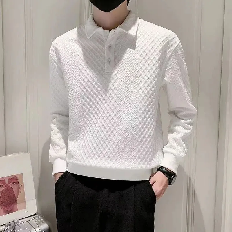 T skjortor för män vita manliga kläder överdimensionerade toppar tröjor stor storlek vanlig unicolor polo mode trender det full ärm S 240111