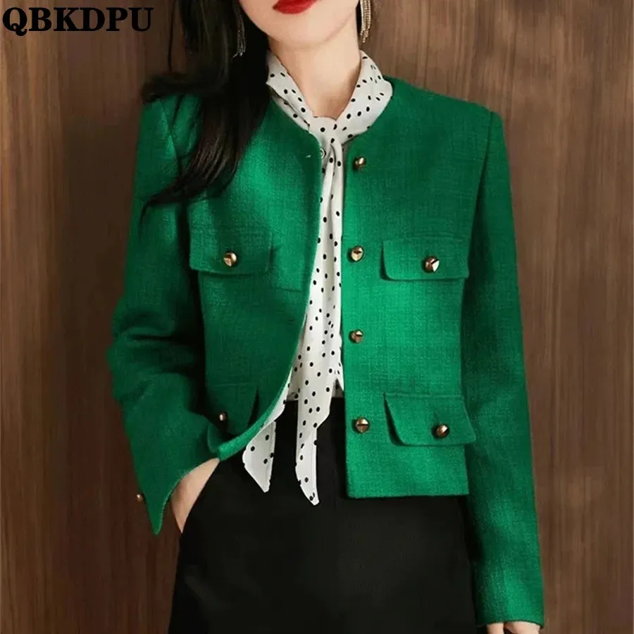 Classic Green Cropped Tweed Jackets Spring Fall Korean Elegant Slim Coat Luxury Streetwear Chaqueta Oversize 3xl Fashion Outwear 240112