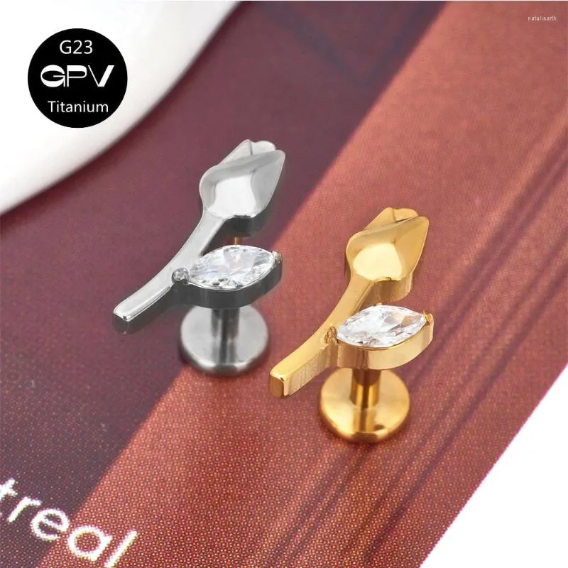 Stud Earrings G23 Titanium Rose Zircon Inner Thread Women Romantic Date With Flower Ear Bone Fashion Piercing Jewelry Nose