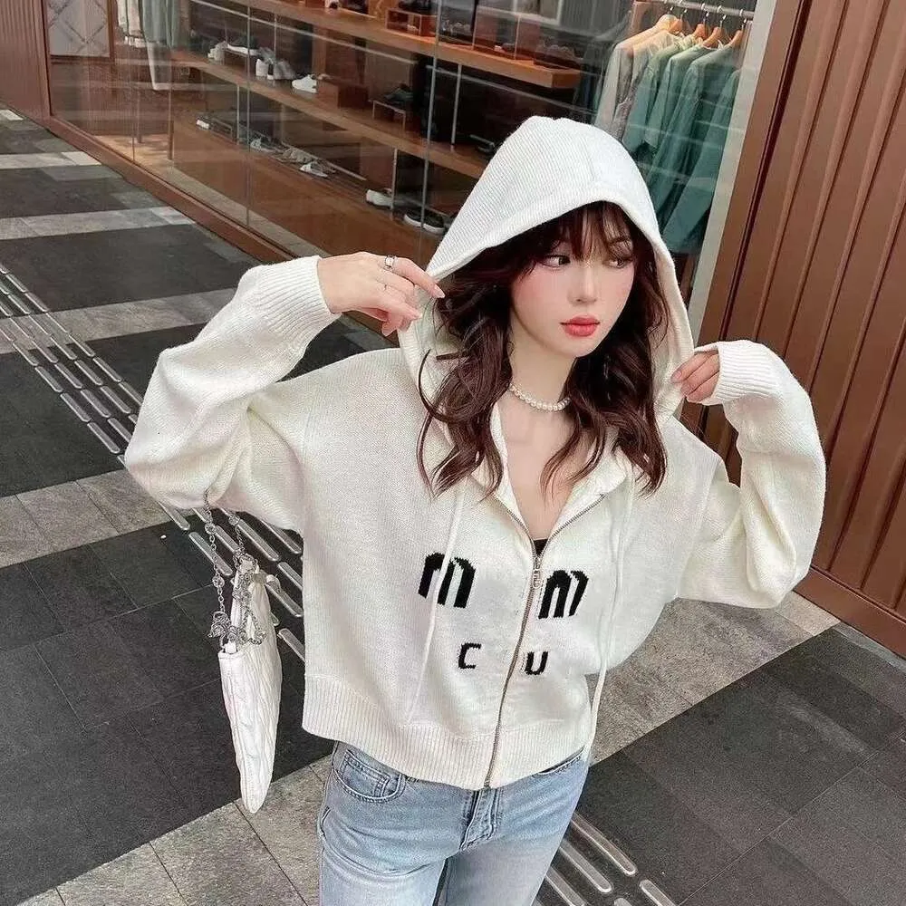 2024SS MM Women Hoodie Designer Sweater Women Fashion Letter Hooded Knit Sweaters Casual Loose Long Sleeve Cardigan Knit Top