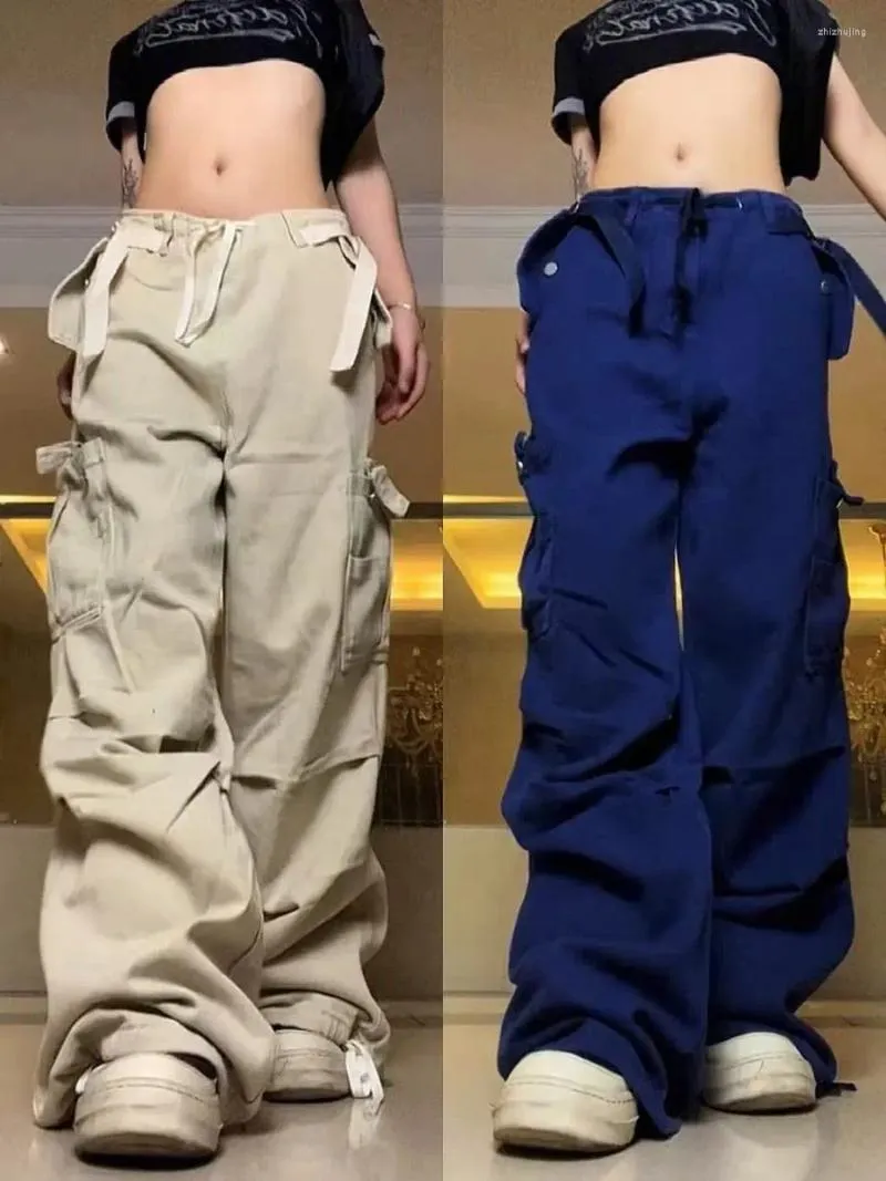 Pantalones para mujer Vintage Cargo 2024 Verano para mujer Cintura alta Pierna ancha Baggy Casual Moda Múltiples bolsillos de gran tamaño Hip Hop Street Style