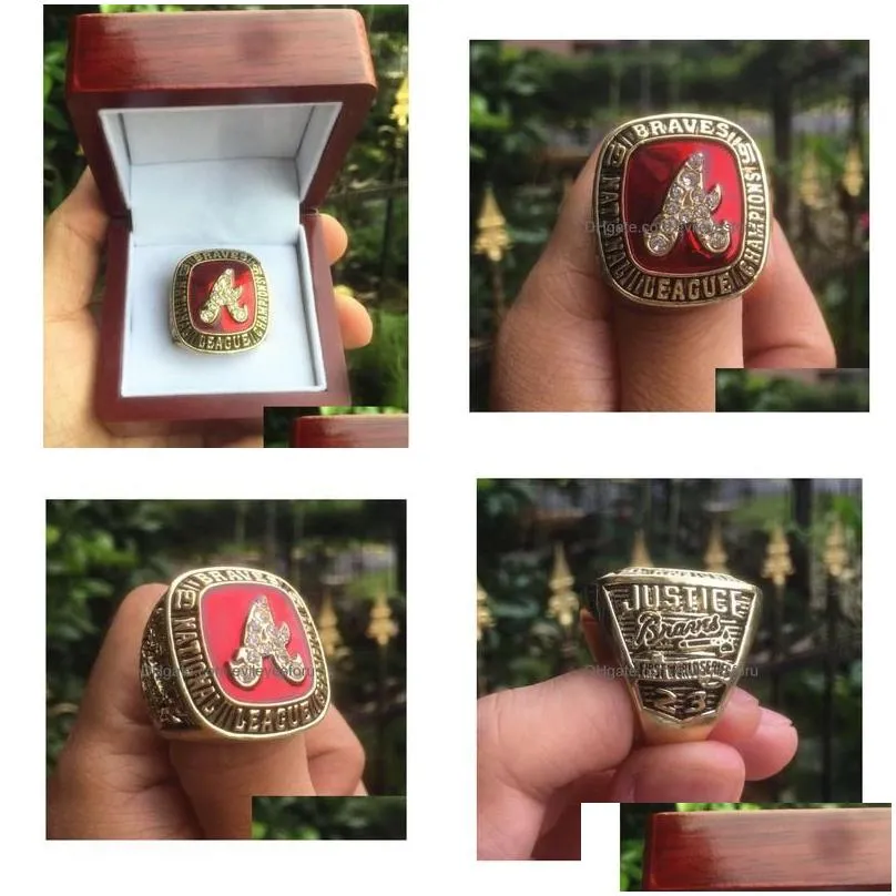 cluster rings 1991 braves world baseball team championship ring with wooden display box souvenir men fan gift 2023 wholesale drop de