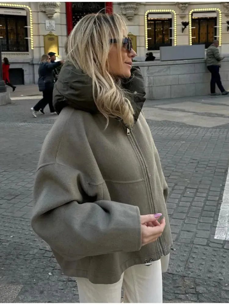 Surdimensionne Fermeture Eclair A Capuche Veste Femmes Mode Epaissir Patchwork A Manches Longues Manteaux Automne Hiver Lache Chaud Rue Vetements Dexterieur 240112 Du 24 59 DHgate