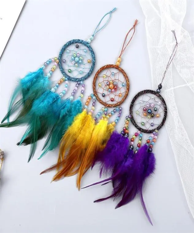 Manual Dreamcatcher Wind Chime Feather Bead Round Aeolian Bells Home Furnishing Decorative Trinkets Dream Catcher Hanging 7 5yxa G2932211