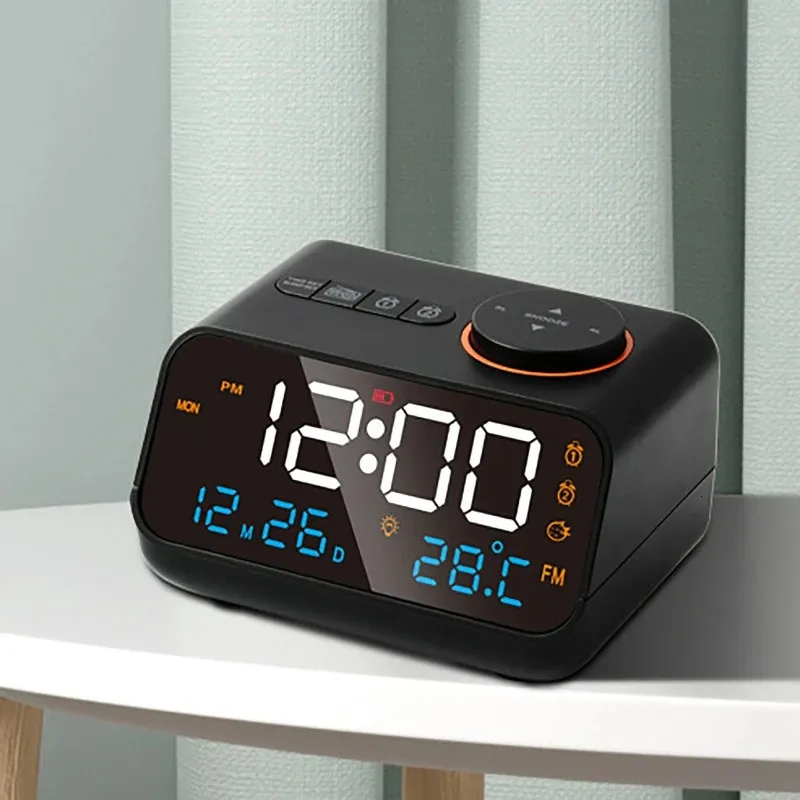 LED Digital Alarm Clock Watch Table Electronic Desktop Clocks USB Wake Up FM Radio Acoustic Control Sensing Modern Alarm Clock 240111