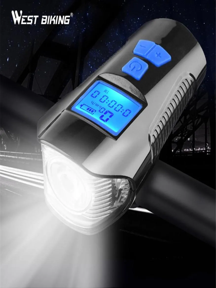 Lumière de vélo étanche USB rechargeable lampe de poche avant de vélo avec ordinateur de vélo LCD compteur de vitesse vélo phare klaxon Y6041339