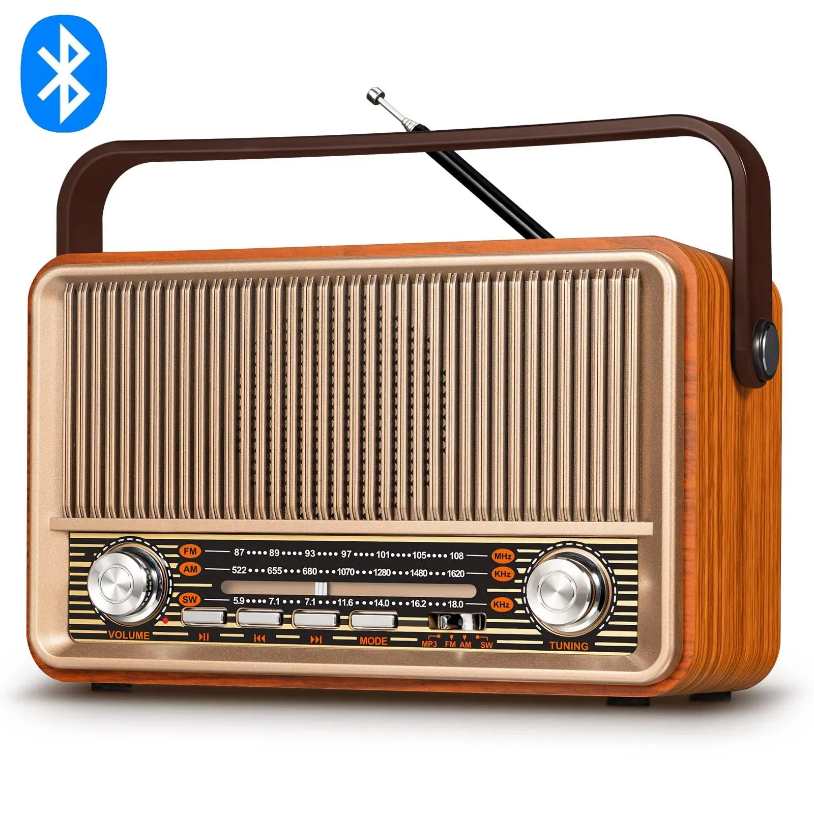 Haut-parleurs portables en bois rétro Bluetooth Radio FM/AM/SW carte Radio Rechargeable TF USB télécommande haut-parleur Bluetooth