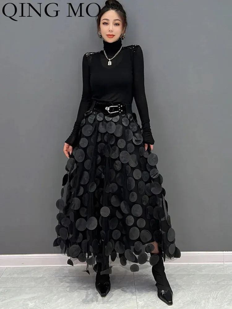 QING MO Polka Dot femmes jupe noir printemps été mode coréenne tendance Patchwork maille Streetwear robe ZXF1016 240112