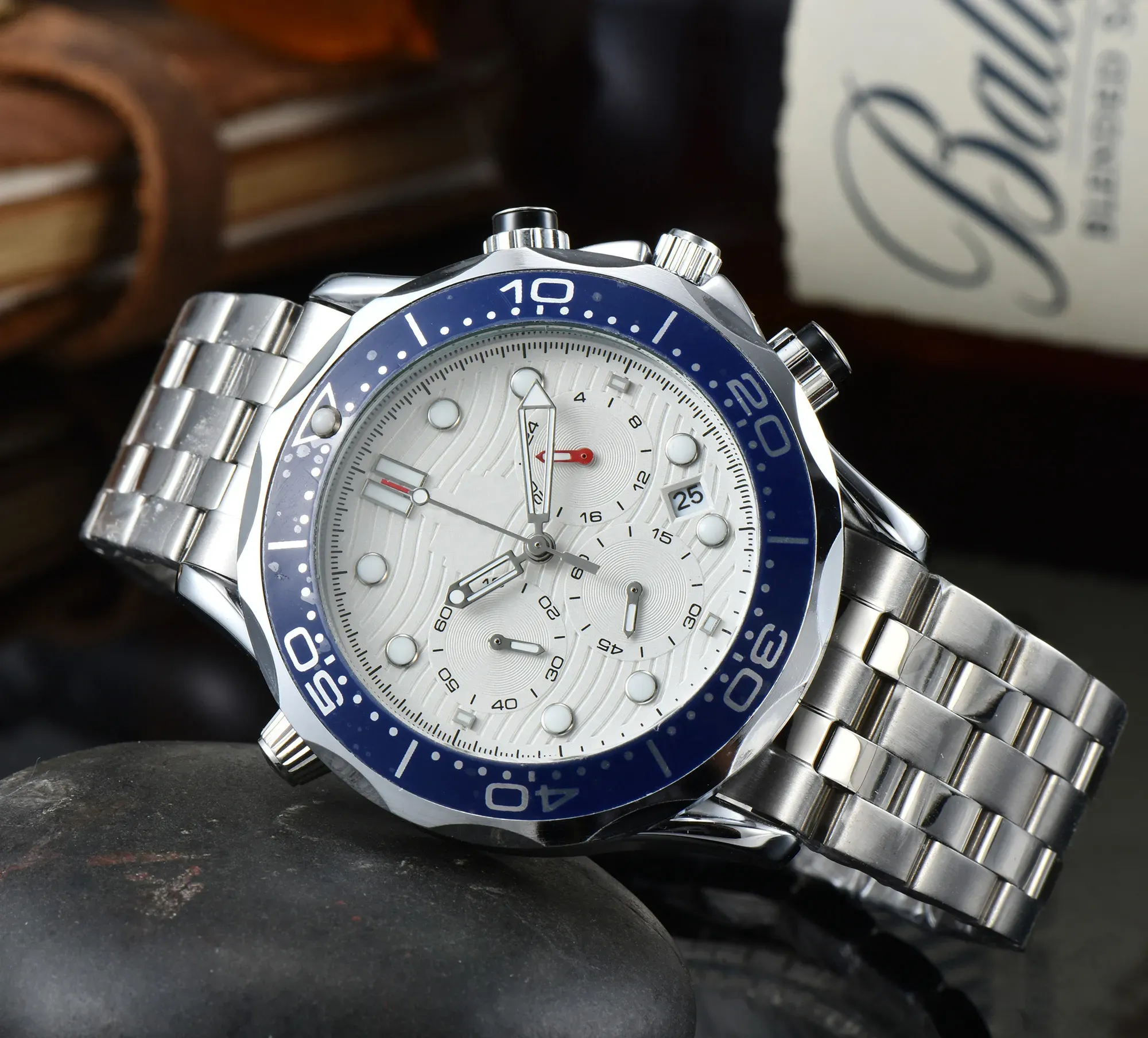 Homens relógios relógios de alta qualidade relógios de grife 42MM O M G pulseira de aço de quartzo relógio de luxo pulseira de borracha relógio de designer masculino pulseira de malha relógio de onda AAA 007