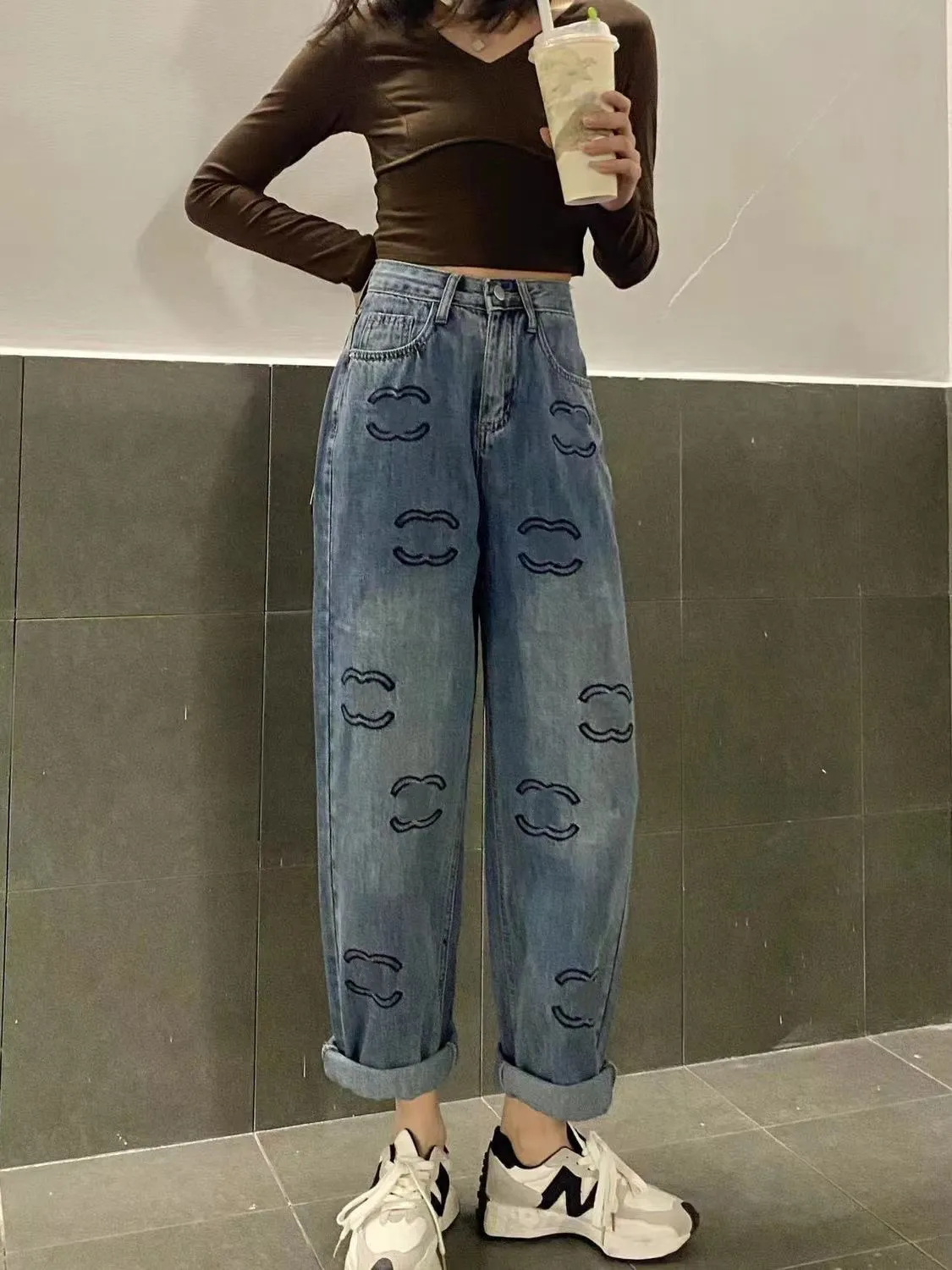 Women's jeans high quality womens pant designer straight-through wide leg pants show thin women casual pants size S-XL