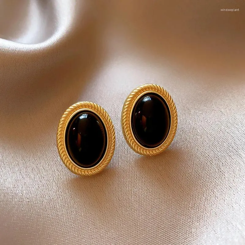 Stud Earrings French Romantic Retro Semi-gemstone Oval Earring 2024 For Womens Fashion Jewelry Accessories