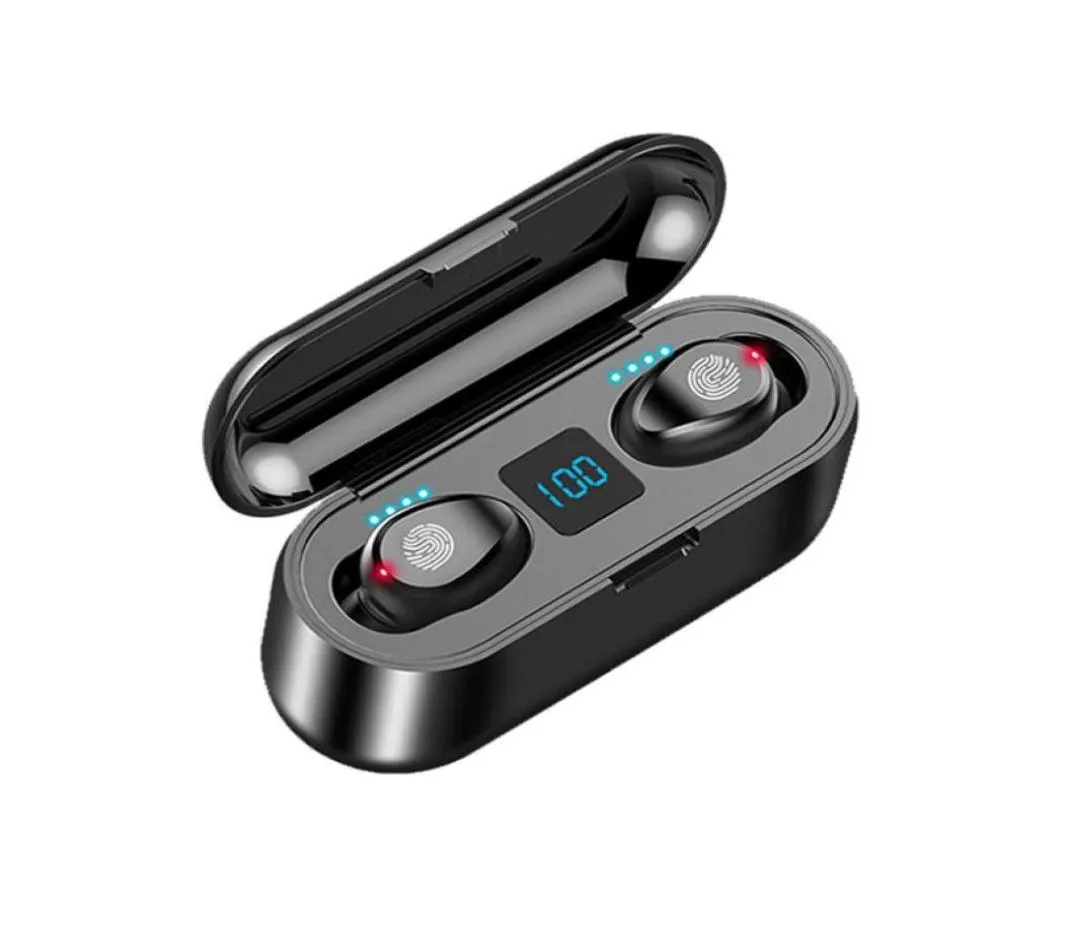 F9 TWSワイヤレスイヤホンBluetooth v 50 Earbuds Microphone Sport LEDデジタルパワーディスプレイヘッドセットノイズリダースフィンガープリントT4254630