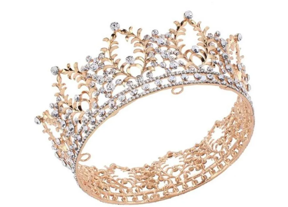Vintage Wedding Bridal Full Round Crown Tiara Crystal Rhinestone Headpiece Hair Accessories Gold smycken huvudbonad party prom Page3345325