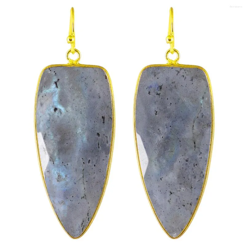 Dangle Earrings TUMBEELLUWA Natural Labradorite Faceted Triangle Shape Drop Charms Gold Color Hooking For Women