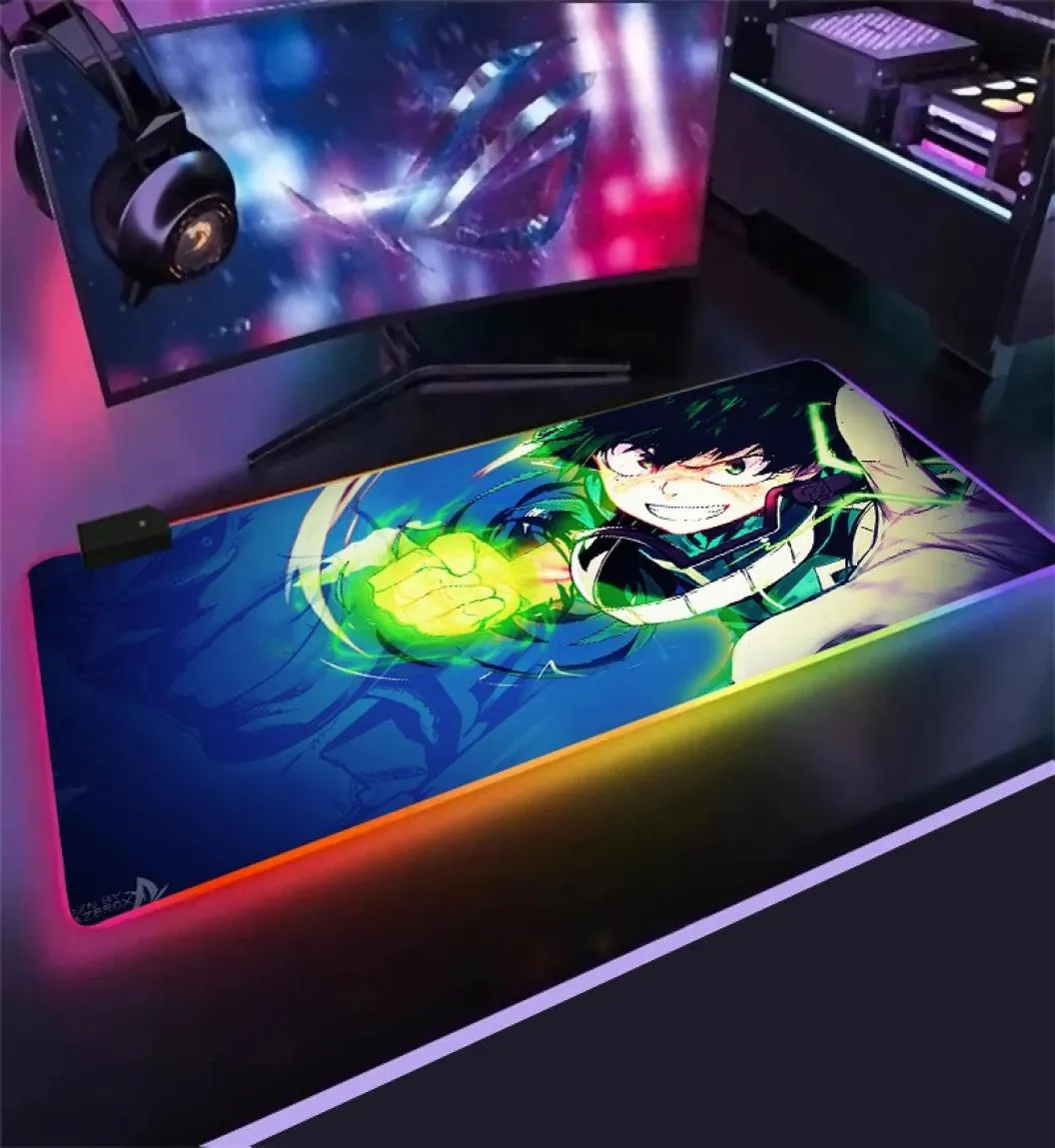 私のヒーローアカデミアアニメゲームRGBラージマウスパッドゲーマーコンピューターマウスパッドLEDバックライトXXL Mause Pad Keyboard Mouse Pad Gift8242460