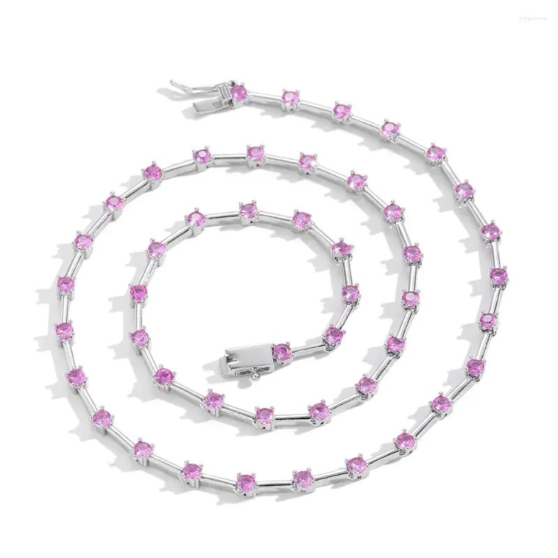 Chaînes Collier ras du cou rose Bling Tennis chaîne en laiton CZ pierre pour hommes femmes bijoux cadeau