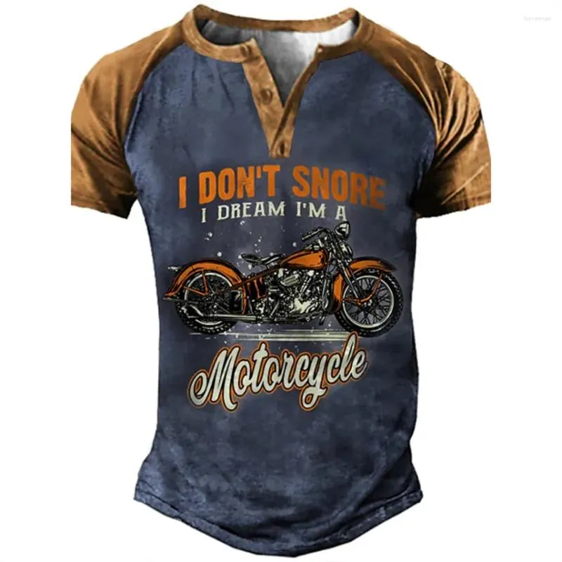 Herren T Shirts Vintage Henley Motorrad 3D Gedruckt Mode Streetwear Übergroße Kurzarm T-Shirts Männer Tees Tops Kleidung