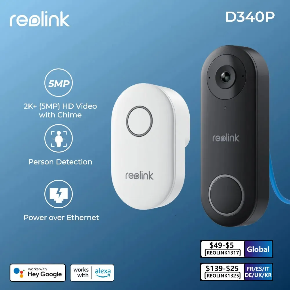 Reolink Video Door Bell Poe Smart 2K Wired Intercom z Chime Human Detection Twoway Audio Wills z Alexa Google 240111