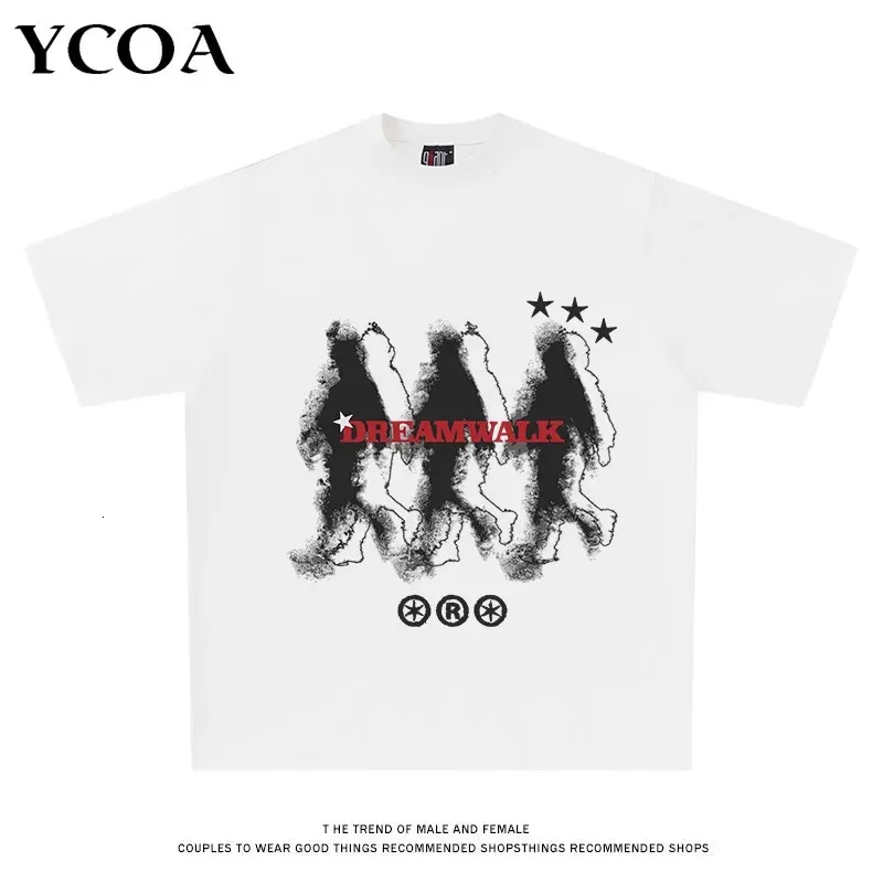 男性のグラフィックTシャツ特大の綿夏の韓国ファッションY2Kストリートウェアトップス半袖Tシャツ美術服240112