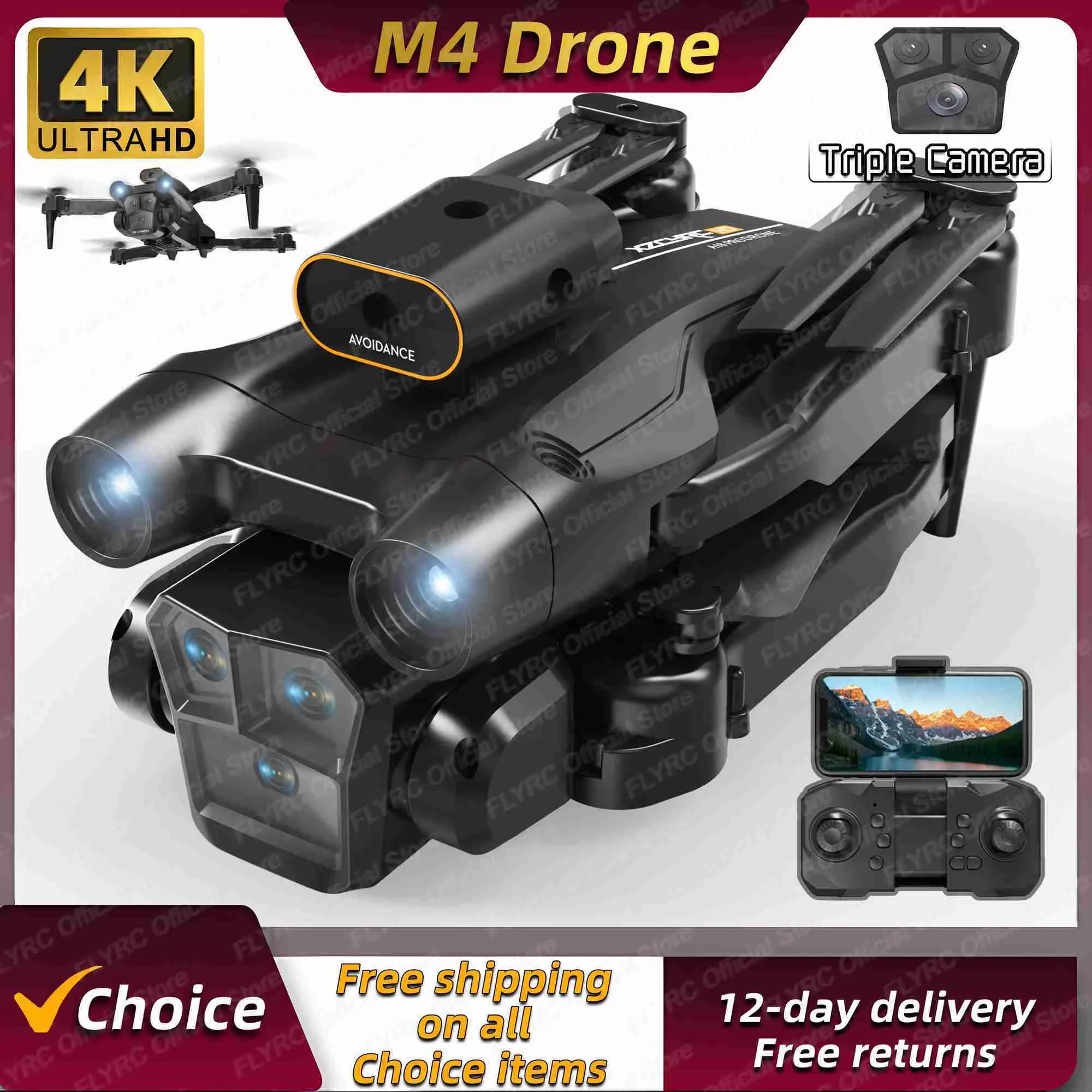 Drony Nowy dron M4 RC 4K Professial z szerokim kątem Triple HD Camera Składany helikopter RC WiFi FPV Hold Hold Fartuch Sprzedaj