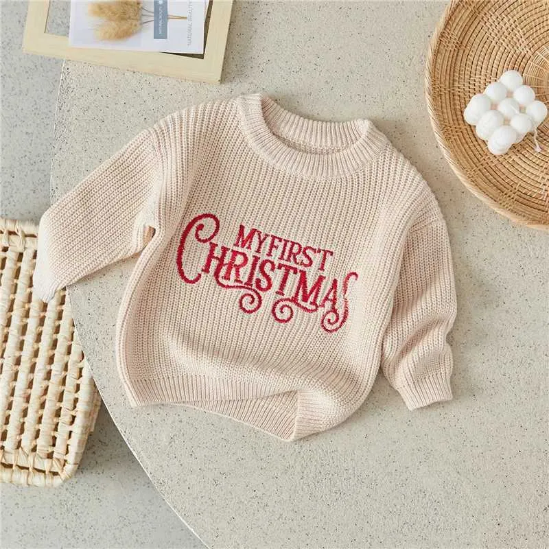 Pullover Suefunskry Newborn Baby Girl Boy Knitted Long Sleeve Autumn Winter Sweater Christmas Letter Print Loose Pullover Casual TopsL2401
