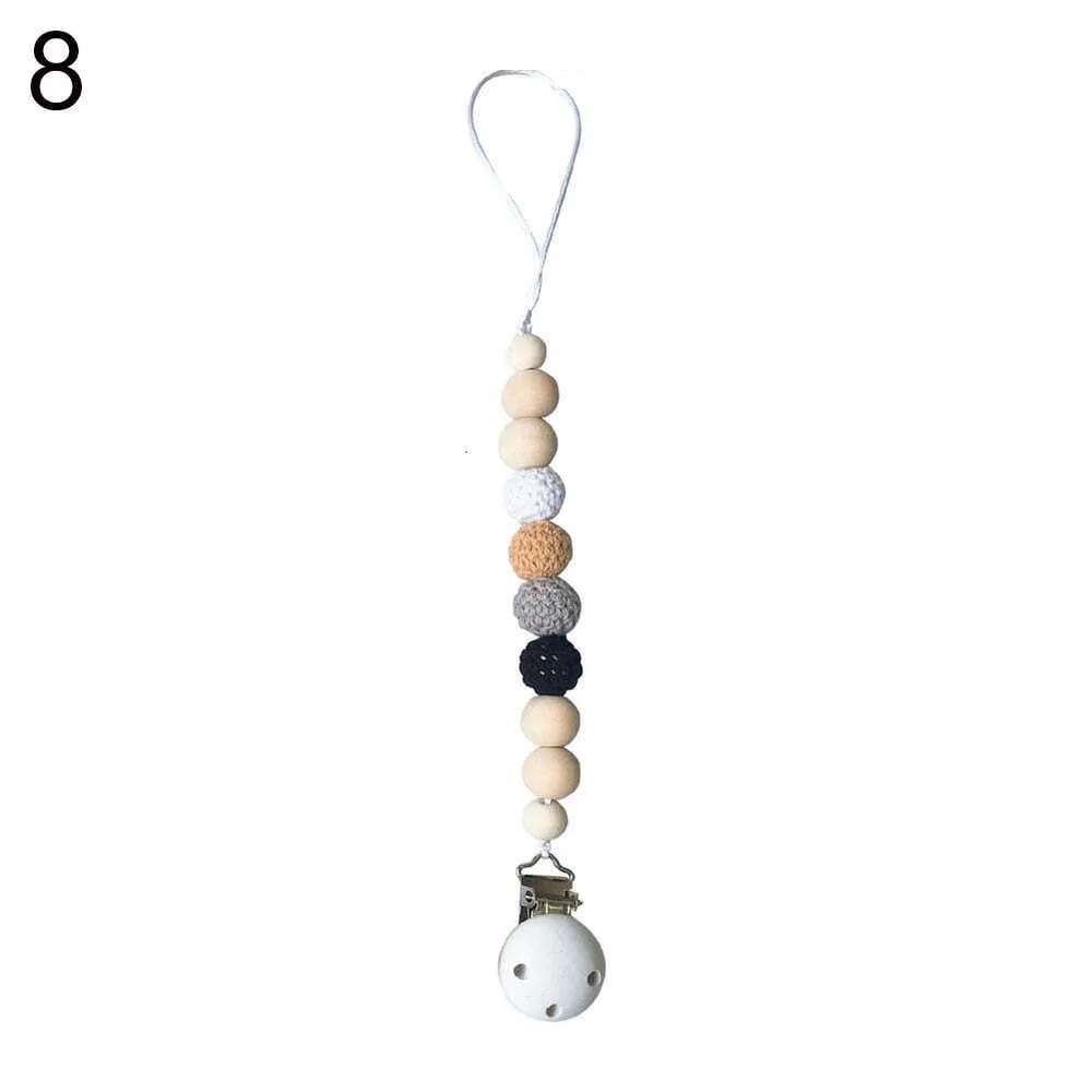 Teething Silicone Soothie Binky Clips for Boys Girls Wooden Infant Baby Beads Pacifier Clip Chain Holder Teether Nipple Soother Strap