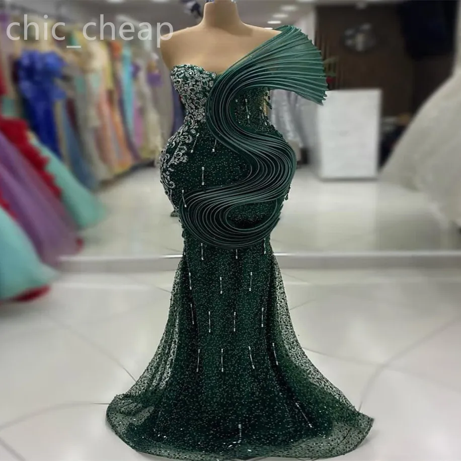 2024 Aso Ebi Dark Green Mermaid Prom Dress Sweetheart Beaded Crystals Evening Formal Party Second Reception Birthday Engagement Gowns Dresses Robe De Soiree ZJ42