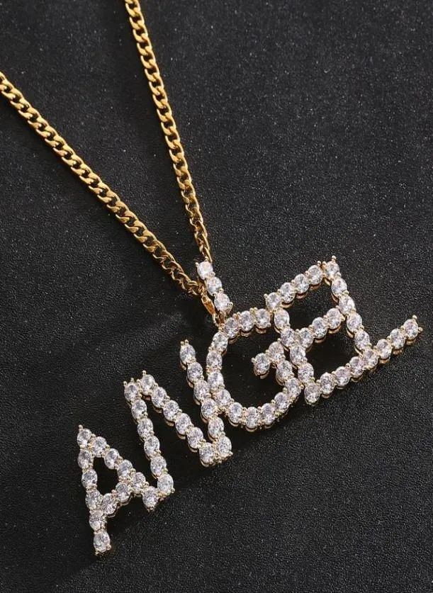 MenWomen nom personnalisé Zircon lettres colliers pendentif charme pour or argent mode Hip Hop bijoux avec chaîne de corde 1421489