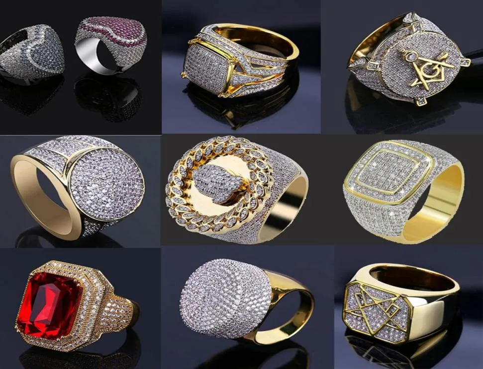 Bagues en or glacé pour hommes, bijoux Hip Hop Cool CZ pierre de luxe Deisnger hommes Micro Pave zircone cubique diamants simulés Hip hop Ri2966569
