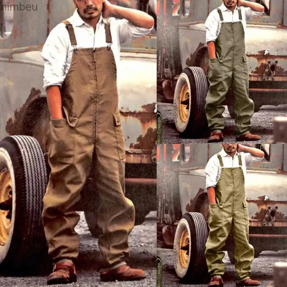 Men's Jeans Bib Overalls Trendy Long Pants Square Neck Cargo Jumpsuit Comfy Cargo Jumpsuit Long Pants Loose Cargo Jumpsuit TrousersL240111