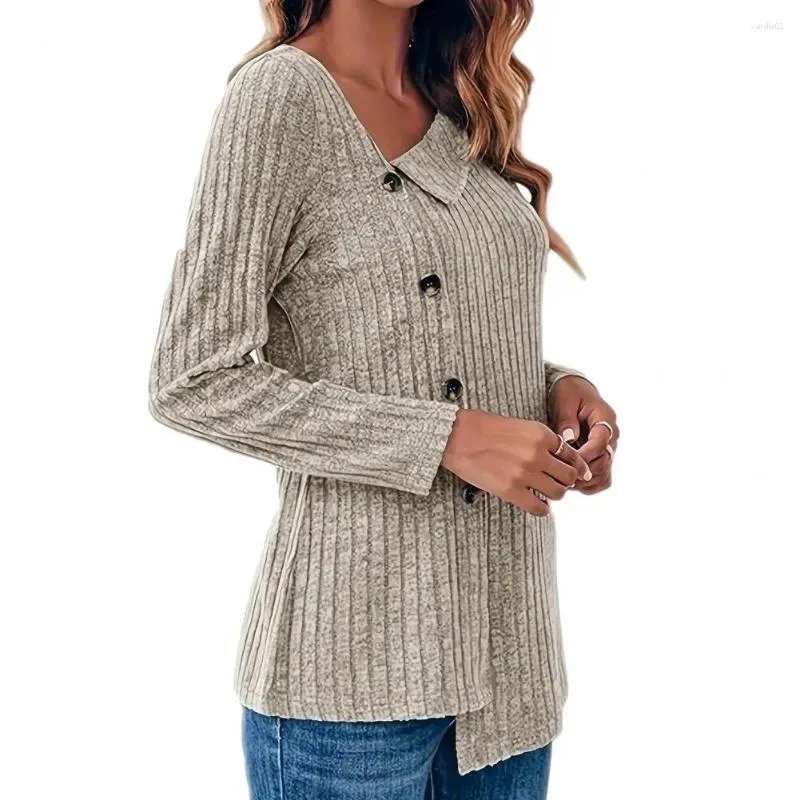 Women's Blouses Irregular Design Top Elegant Slant Neck Sweater Blouse With Single-breasted Buttons Long Sleeves Soft For Fall