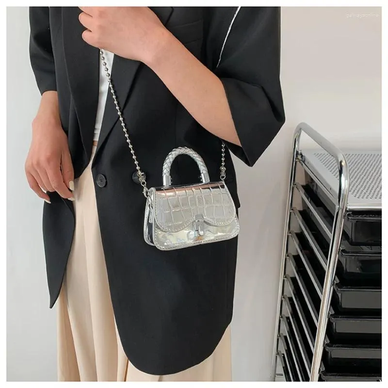 Evening Bags Party Small Square PU Shoulder Chains Hasp Alligator Handle For Ladies 2024 Fashion Bolsa De Ombro Corrente