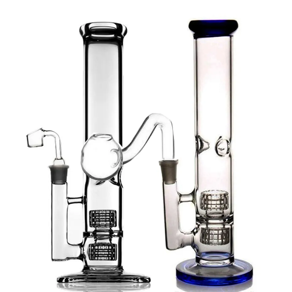 Tubo reto Bong Hookahs 10,2 polegadas de altura de gelo pitada de vidro Bongos de água Bubbler Stereo Matrix Perc Dab Rig Fritted Disc Glass Water Pipes com tigela