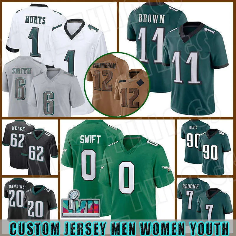 Jalen Hurts DeVonta Smith Football Jerseys A.J. Brown Jason Kelce Brandon Graham Darius Slay Jr. Haason Reddick Eagless Lane Johnson D'Andre Swift Marcus Mariota Davis