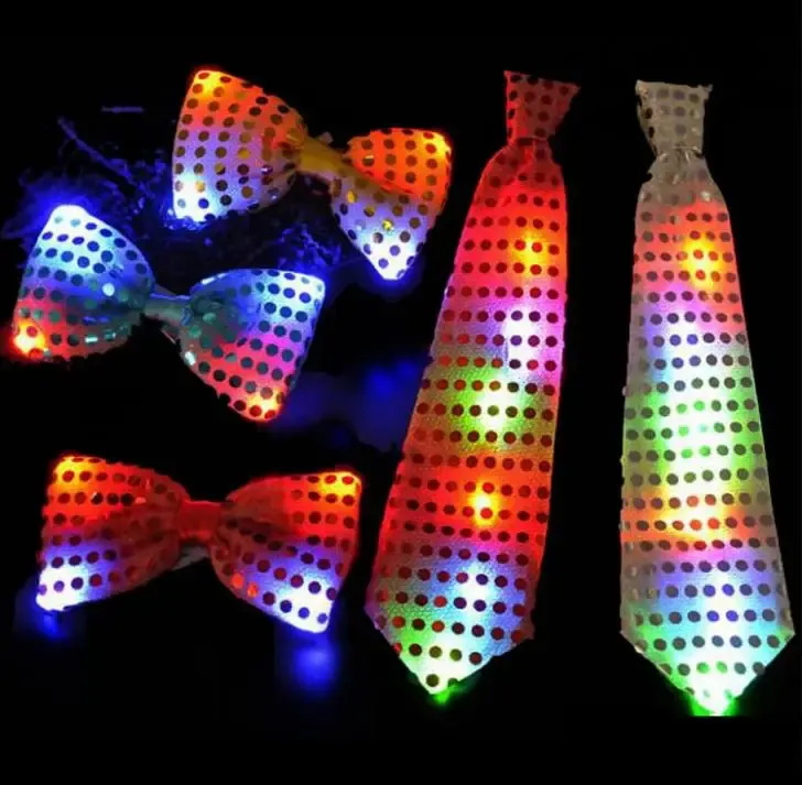 Nœud papillon lumineux clignotant à LED, 100 pièces/lot, pour femme et homme, fête d'anniversaire, paillettes lumineuses, décoration de mariage, cadeau SN2253