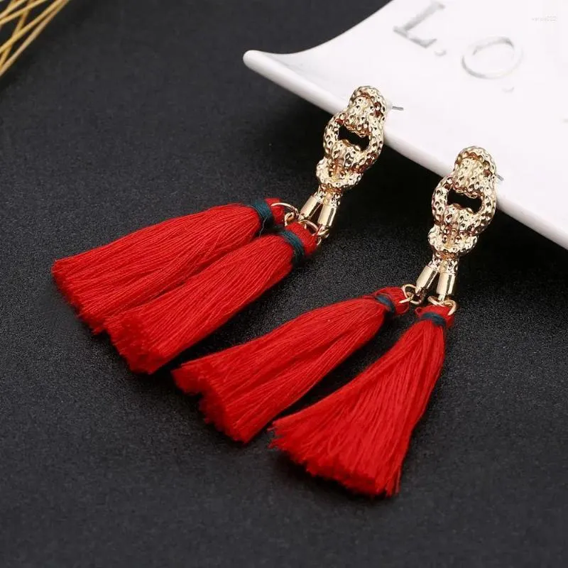 أقراط Dangle Bohemian Red Long Tassel Drops Handmade Drops for Women Artring Encling Fashion Modern Jewelry MRS Win