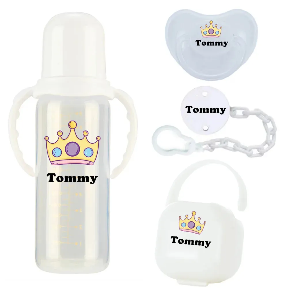 MIYOCAR personalized baby bottle pacifierclip box 4pcs set A free plastic 260ml standard neck feeding 240111