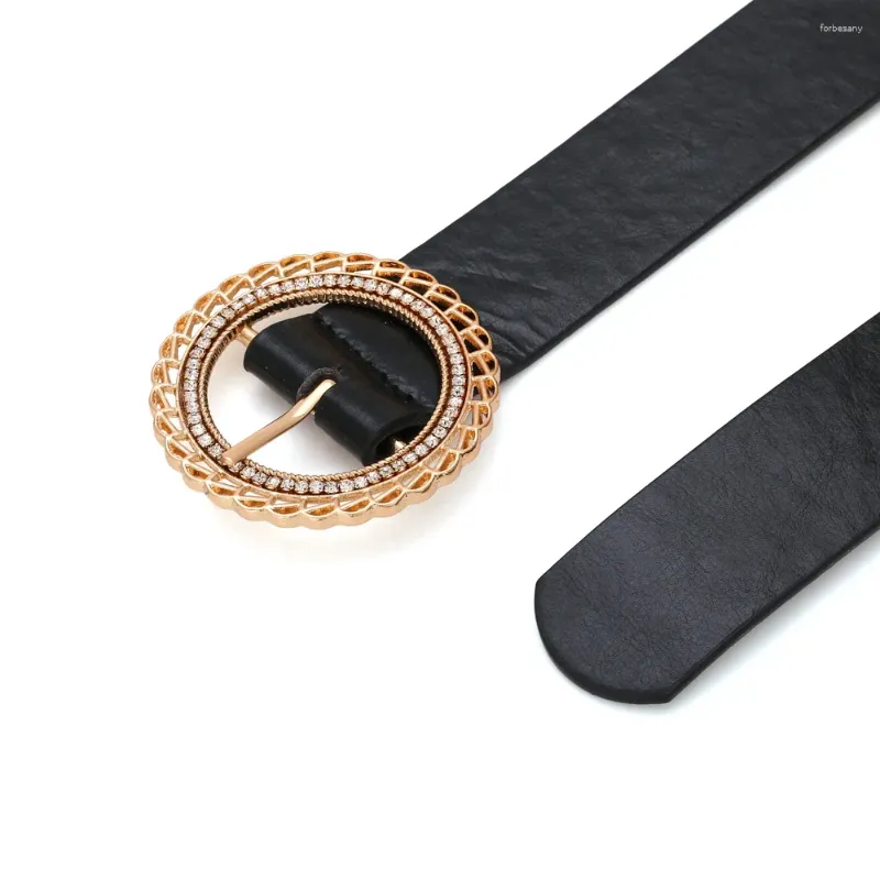 Cinture Cintura con diamanti in lega rotonda geometrica esagerata Fibbia ad ardiglione in metallo con ritaglio vintage